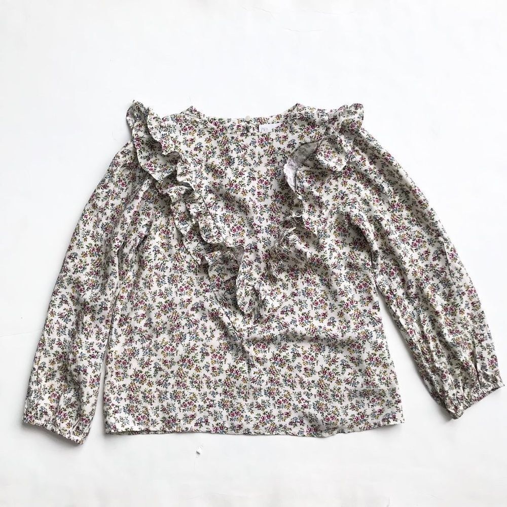 Zara neutral florals ruffle blouse EUC 11-12Y